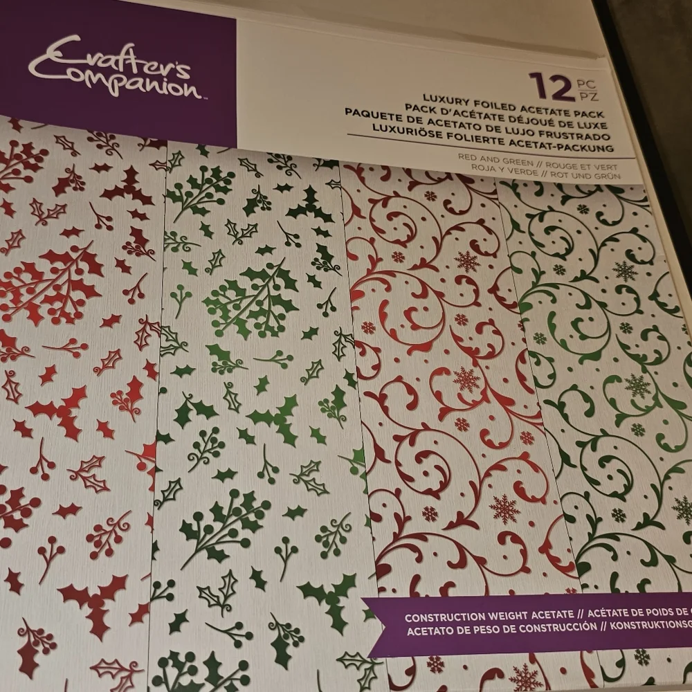 Crafter's Companion 12X12 Luxury Foiled Acetate Pack, Red & Green - Picture 2 of 3